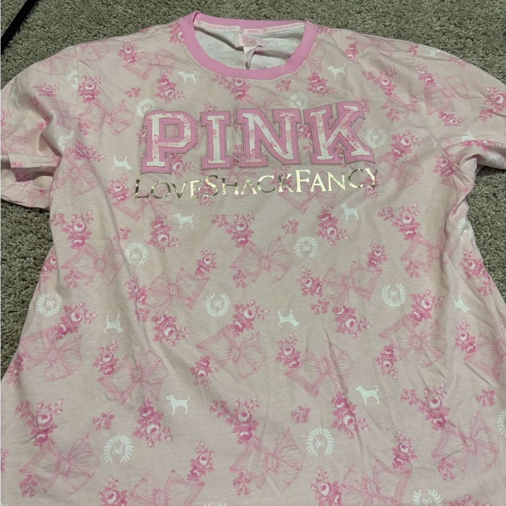 PINK Victoria's Secret Pink and White Graphic Tee